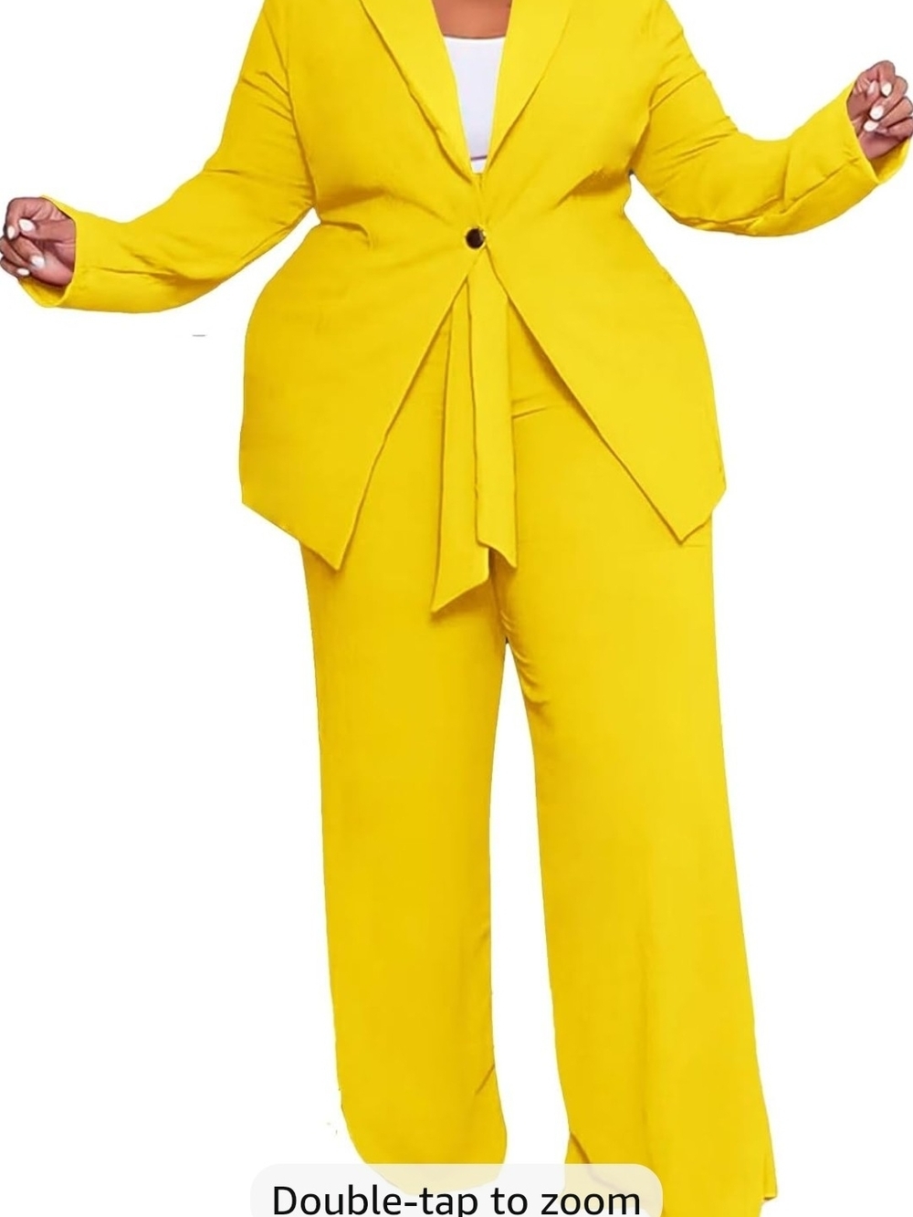 Plus-Size Yellow Wide-Leg Trousers for Women - Sleek Professional Fit